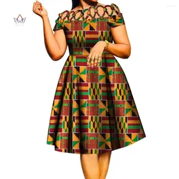 Roupas étnicas BintaRealWax Vestidos Africanos para Mulheres Corda de Algodão Tecelagem Colarinho Impressão Cera Joelho-Comprimento Senhora Vestido WY335