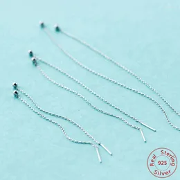 Dangle Küpeler 1 Çifti Kadın Moda S925 Gümüş Uzun Zincir Kulak Tapucu Damla Takı Sterling Piercing Biblo