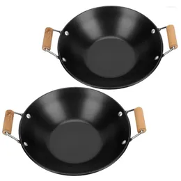 Kantor 2 datorer rostfritt stål griddle kök köksredskap kökslagning sauter pan metall hushåll trähandtag nonstick lock nudel wok drop d dhbjw