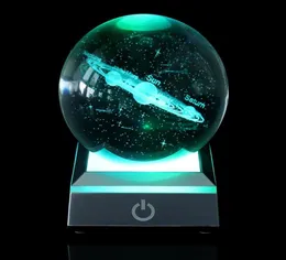 Nyhetsobjekt 60cm80cm K9 Crystal Solar System Planet Globe 3D Laser Graved Sun Ball med Touch Switch LED Light Base Astronomy1502598