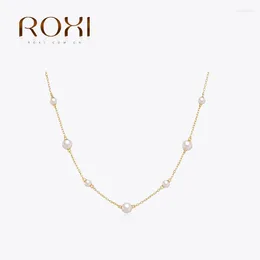 Pendants ROXI Real 925 Sterling Silver Summer Beach Elegant Stacking Pearl Collar Necklace For Women Girl Sexy Wear Jewelry Collier Perle