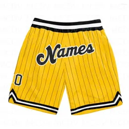 Men's Shorts Custom Gold Black Pinstripe Black-White Authentic Basketball 3D All Over Printed Quick Drying Beach