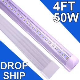 (25-pack) 4ft LED-butiksljus fixtur, v form 50w 5000 lm 6500k (dagsljus vit), 8 fot, 48 '' t8 integrerat LED-rör, länkbara LED-glödlampor garage, lager, klart lins usastock