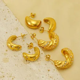 Kolczyki na stadium 18K Gold Stated ze stali nierdzewnej biżuteria geometryczna CZ Stone Earring Wodoodporne smarowanie za darmo