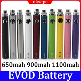 EVOD Batterie 650mAh 900mAh 1100mAh Batterien 10 Farben Verdampfer Kits für 510 Gewinde Zerstäuber Ce4 Ce5 MT3 H2 E Cigs Vape Pen