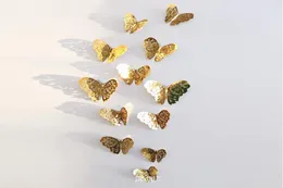 Wandaufkleber, 12 Stück, 3D-Metall-Goldener Schmetterling, ausgehöhltes Design, Schmetterlingsdekoration, Zuhause, Wohnzimmer, Magnet, Kühlschrank