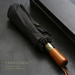 Большой зонт PARACHASE, мужской деловой стиль, 115 см, автоматический зонт от дождя, двухслойный, 10 К, ветрозащитный, большие деревянные зонты для гольфа 240122