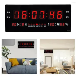 Relógios de parede 36x15x3cm Grande relógio digital despertador horário carrilhão função tabela calendário temperatura eletrônico LED com plug
