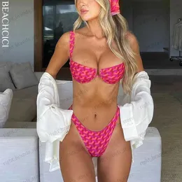 Kadın Mayo Beachcici Kadın Bikini İki Set Seksi Yaz Askısı Baskılı Sırtsız Kolsuz Üçgen Tatil Sırtsız Plaj Mayo T240122