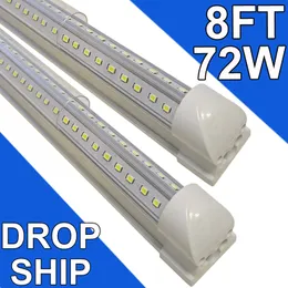 Lampada da negozio a LED da 8 piedi, luci a tubo integrate T8 da 72 W, copertura trasparente ad alto rendimento 6500 K, magazzino di illuminazione a forma di V da 270 gradi, luci aggiornate Plug and Play usastock