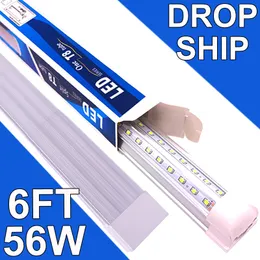 Lâmpada LED para loja 56W 6FT, 5600lm 6500K branco super brilhante, luminária de teto conectável, luz tubular LED T8 integrada em forma de V para gabinete de bancada usastock