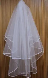 Cheap Exquisit Short Bridal Veil Netting Two Layers With Comb With Ribbons Stain edge Wedding Veil Wedding Accessories White Ivory5184344