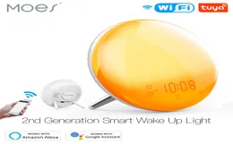 WiFi Smart Wake Up Light iluminações Workday Alarm Clock 7 cores SunriseSunset Simulação 4 alarmes compatíveis com Alexa Googl7686640