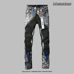 Designer-Jeans für Herren, lila Denim-Hosen, Denim-Hosen, modische, mit Tinte bespritzte Hosen, hochwertige, gerade Design-Retro-Street-Casual-Wasser-gewaschene alte Jeans-Tropf-Hosen.