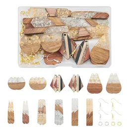 Kits de pingentes de madeira de nogueira de resina, pingentes pendurados com ganchos de brinco, anéis de salto, brinco pendurado diy, kit de fabricação de brincos de madeira feitos à mão