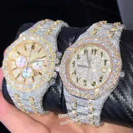 AudemaPigues Relógio Diamante Relógios Pedras Moissanite 2024 Versão Silver Pass Test Mens 2 Tone Vvs Diamonds Melhor Qualidade Automática Eta Full i Frj