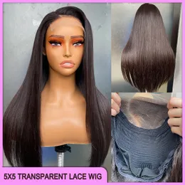 Grade 12A Peruvian Indian Brazilian Silky Straight 5x5 Transparent Lace Closure Wig 18 Inch 100% Raw Virgin Remy Thick Human Hair