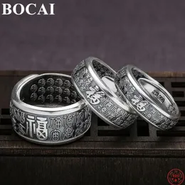 Rings BOCAI S999 Sterling Silver Rings 2022 New Fashion Chinese Fu Letter Adjustable Punk Solid Pure Argentum Jewelry for Men Women