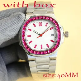 Relógio masculino de luxo, relógio de marca de alta qualidade, relógio de designer, relógio automático, cor, anel de diamante, relógio de aço inoxidável, relógio elegante à prova d'água