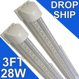 3Ft Integrated LED Tube Light 28W T8 V Shaped 36" Four Row 2800 Lumens(300W Fluorescent Equivalent) Clear Cover Super Bright White 6500K 5FT LED Shop Lights usastock