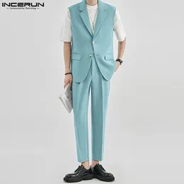 Tute da uomo Moda Uomo Set tinta unita stile coreano bavero gilet senza maniche pantaloni due pezzi streetwear 2024 abiti S-5XL INCERUN