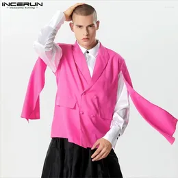 Ternos masculinos masculinos blazer manto cor sólida lapela manga longa 2024 streetwear moda casual duplo breasted casacos masculinos S-5XL incerun