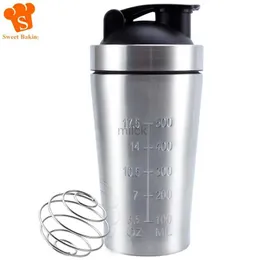 Vattenflaska 500/750 ml Rostfritt stål Proteinpulver Shaker Bottle Leak Proof Water Bottle For Gym Fitness Sport Whey Shakes Cup med skala 240122