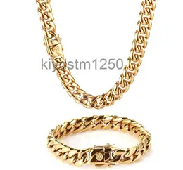 Hip Hop 18k Gold Plated Cuban Jewelry Necklace Wholesale Stainless Steel Chain Bracelet Men Miami 16inch-30inch 18AM