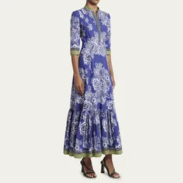 فستان مصمم الأزهار الأسترالي 2024 نساء فرنسي الخامس خصر المطبوع المطبوع وهو نينج خط الوسط في منتصف الأكمام