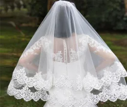 2 مستويات زفاف قصيرة الحجاب مع الترتر البريق الدانتيل حافة حافة الوجه الحجاب مع ملحقات الزفاف مشط NV71152565563