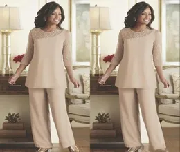 Pantaloni eleganti per la madre della sposa in pizzo 2020 Abiti estivi in chiffon su misura 34 maniche lunghe Abito per gli ospiti di nozze Abito per la madre8460513