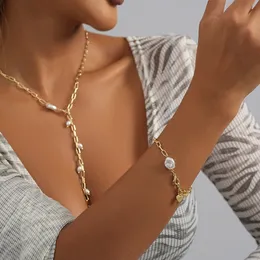 Colar de ouro amarelo 14k minimalista de pérola de corrente longa para mulheres vintage boêmio personalidade festa colar chocker colares joias