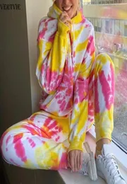 VERTVIE Trainingsanzug Frauen Zwei Stück Running Set Hosen Mit Kapuze Tops Tie Dye Hoodies Ropa Mujer Sommer 2 Stück Schweiß Anzüge sportswear6959620