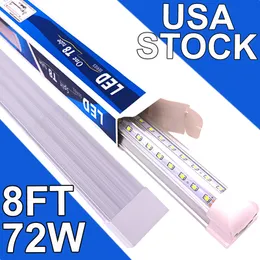 8 قدم متكاملة LED Tube Light 72W T8 V على شكل 96 "أربعة صف 72000 لومن (300W مكافئ الفلورسنت) غطاء واضح السوبر برايت أبيض