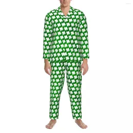 Men's Sleepwear St Patricks Day Pajamas Mens Four Leaf Lucky Shamrock Romantic Leisure Nightwear Autumn Two Piece Loose Oversize Pajama Sets