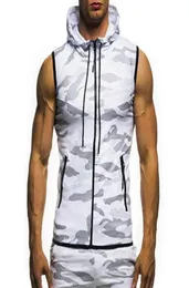 Men039s Felpe con cappuccio Felpe Elechoices Estate Uomo Palestra Fitness Camouflage Mesh Zip Up Senza maniche Canotta con cappuccio4183332