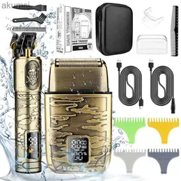 Hårklippare Nya all metalloljahuvud snidande hår Mäns vintage Bald Hair Clipper Suit Multifunktion Electric Shaver Grooming Kit YQ240122