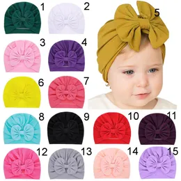 Nouveau-né coton chapeau bandeau élastique garçons fille doux grand arc Turban Bonnet casquettes solides bébé douche accessoires bonnets chapeaux MZ0263703885