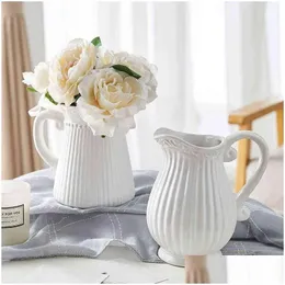 Vases Nordic White Ceramic Vase Jug Hand Vintage Decoration Home Decor Fairy Garden Dried Flowers Pot Christmas
