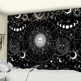 Gobelin Sun Moon Mandala Starry Sky Tobestry Biała czarna ściana wisząca bohemian cygańska tapiz witchcraft astrologia