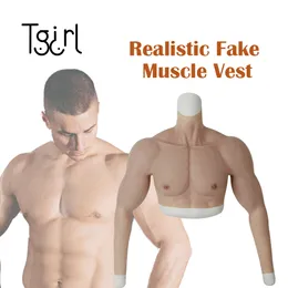 Accessoires de costumes Cosplay Muscle supérieur Hommes Costume avec bras Vaisseaux sanguins Extensible Silicone Faux Poitrine pour Crossdresser Transgenre Bords Minces