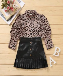 INS Bambini Primavera Autunno set Ragazze Leopard Collo alto Manica lunga TshirtRuffle Gonne a vita alta 2 pezzi Lady style Bambino outfit A5264208348