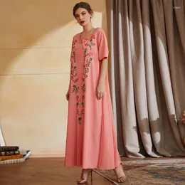 Casual Kleider Abaya Für Frauen Dubai Musselin Puppe Kragen Knackig Kurzarm Sexy Lange Kleid Marokkanischen Kaftan
