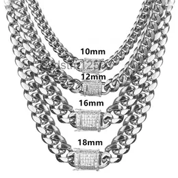 8-18mm bred rostfritt stål kubansk miami-kedjhalsband CZ Zircon Box Lock Big Heavy Hip Hop Jewelry 0V8Q