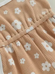 Macacão RUIBBWAN Meninas Floral Print Waffle Curto com alças de espaguete e cintura elástica elegante macacão de verão