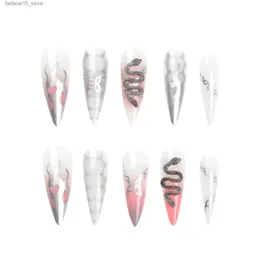 Накладные ногти 24 шт. Глянцевые розово-белые накладные ногти Ультра-длинные искусственные ногти из смолы Маникюр для салонных экспертов и наивных женщин Q240122