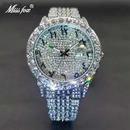 Outros MISSFOX Ouro para Homens Diamante Brilhante Design de Luxo Hip Hop Estilo Steampunk À Prova D 'Água Relgio Masculino Atacado YQ240122