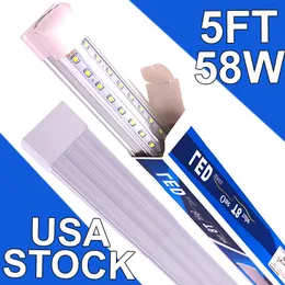 5Ft LED Shop Light Fixtures - 58W T8 Integrated LED Tube Light - 6500K 5800LM V-Shape Linkable - High Output - Clear Cover - Plug and Play - 270 Degree Garage, Shop usastock
