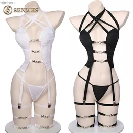 Sexig uppsättning Sexig uppsättning Senmhs Sexig underkläderuppsättning Radikal drottning Leotard highleg tre-i-en strumpebjuor bustier underkläder t-back bondage handskar c240410