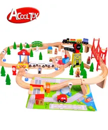 Wood Train Set Various Props Track Doll Car Big Size DIY Developmental Toy Green Paint Safety for Christmas Kid Birthday Gi1001617